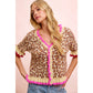 LEOPARD PATTERNED RUFFLED DETAIL BUTTON CARDIGAN
