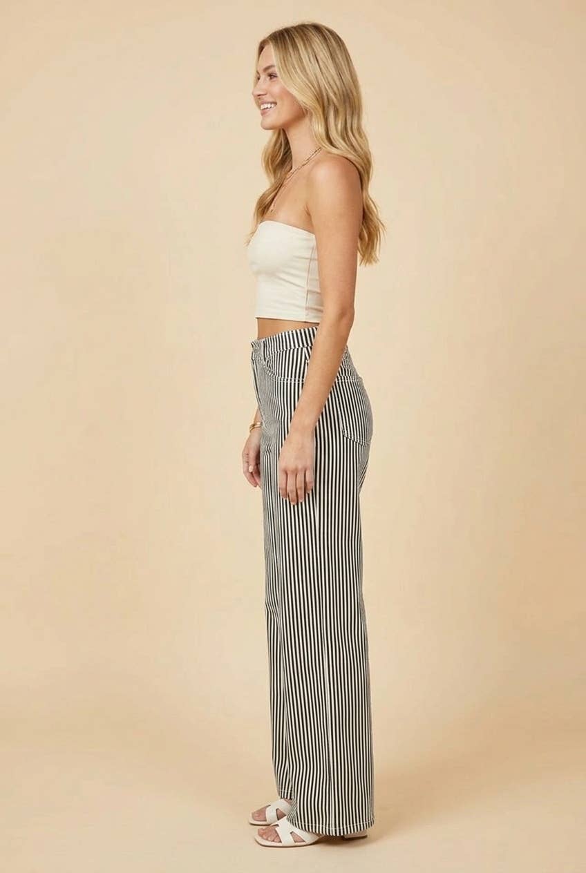 High-Rise Wide-Leg Railroad Stripe Pants
