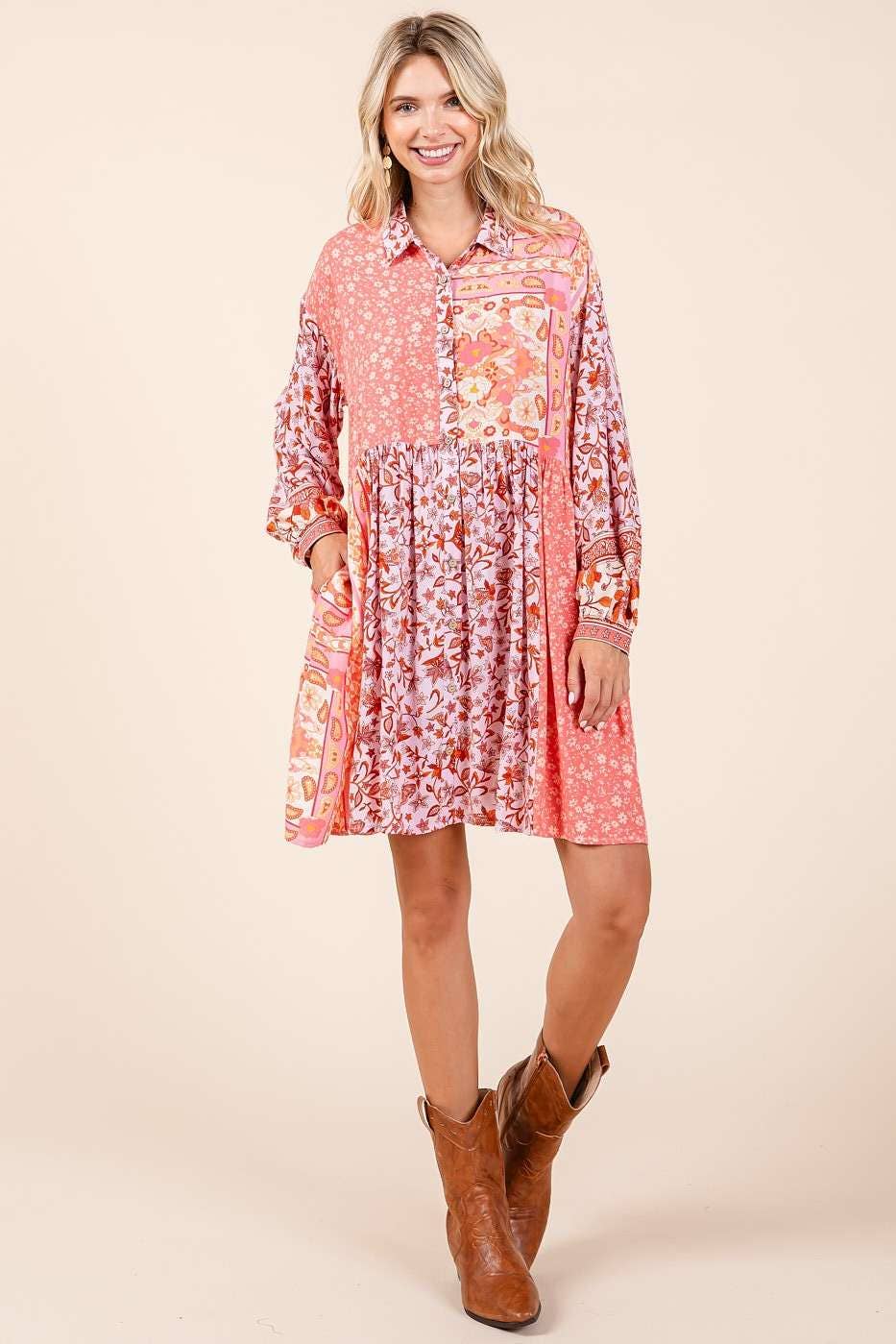 Brushstroke Bloom Mini Shirt Dress