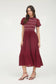 CONTRAST SMOCKED DETAIL PUFF SLEEVE MIDI DRESS