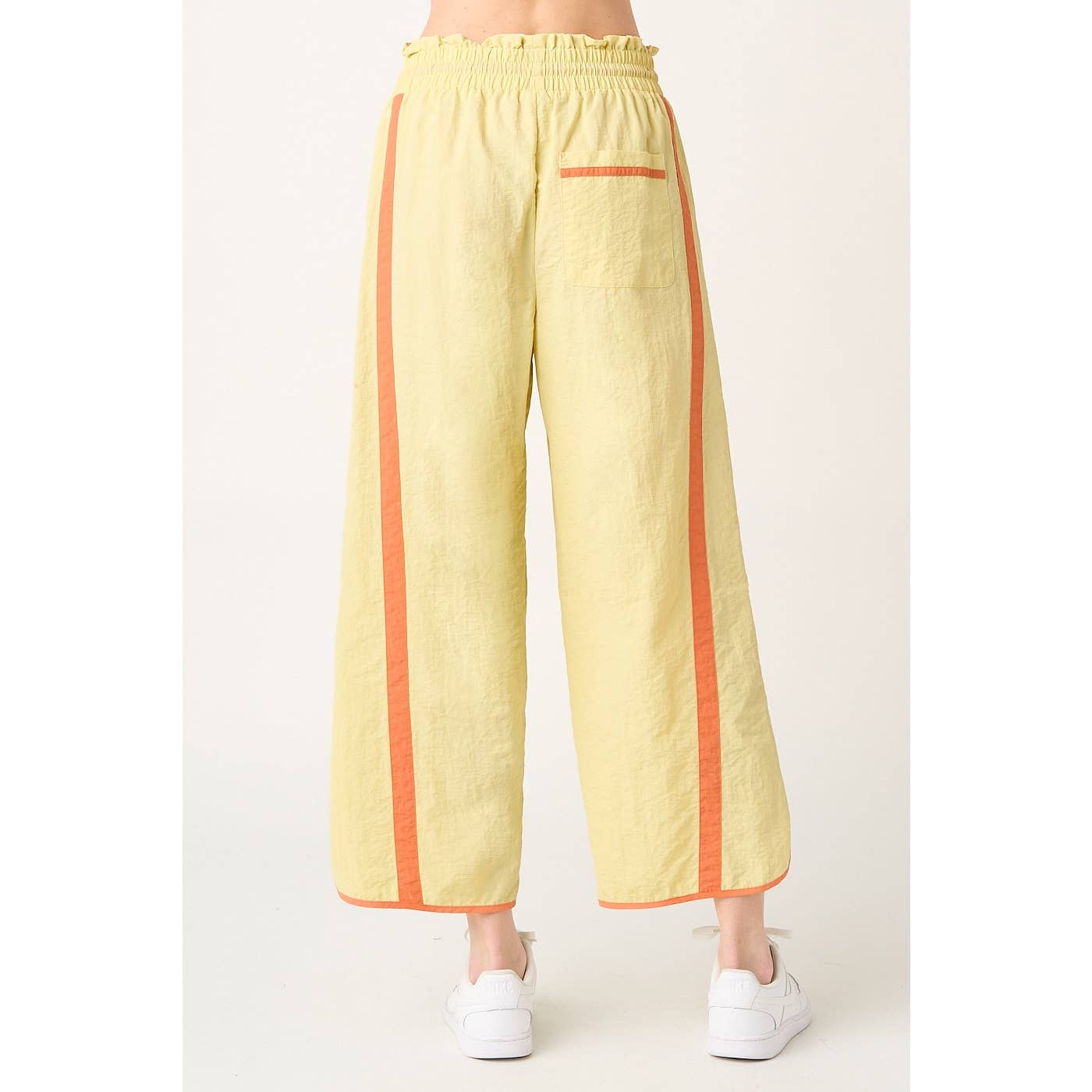 SPORTY STRIPE NYLON PULL ON BARREL LEG PANTS