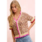 LEOPARD PATTERNED RUFFLED DETAIL BUTTON CARDIGAN