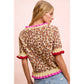 LEOPARD PATTERNED RUFFLED DETAIL BUTTON CARDIGAN