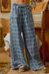 Frayed Detail Plaid Wide Leg Jeans