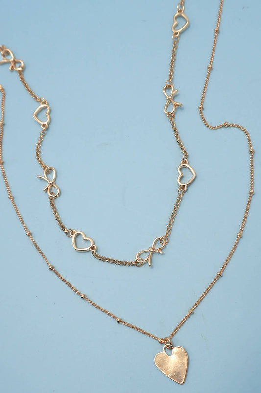 Double Layer Bow Heart Necklace