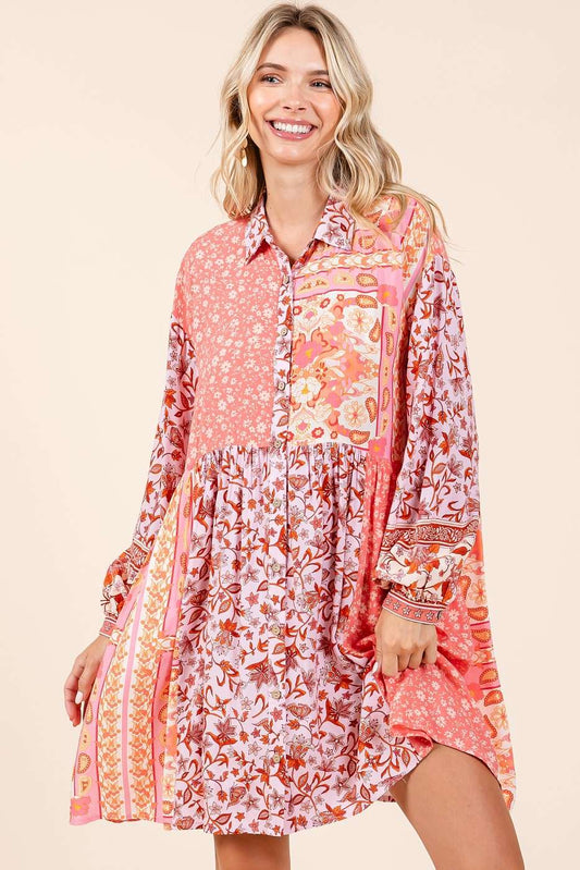 Brushstroke Bloom Mini Shirt Dress