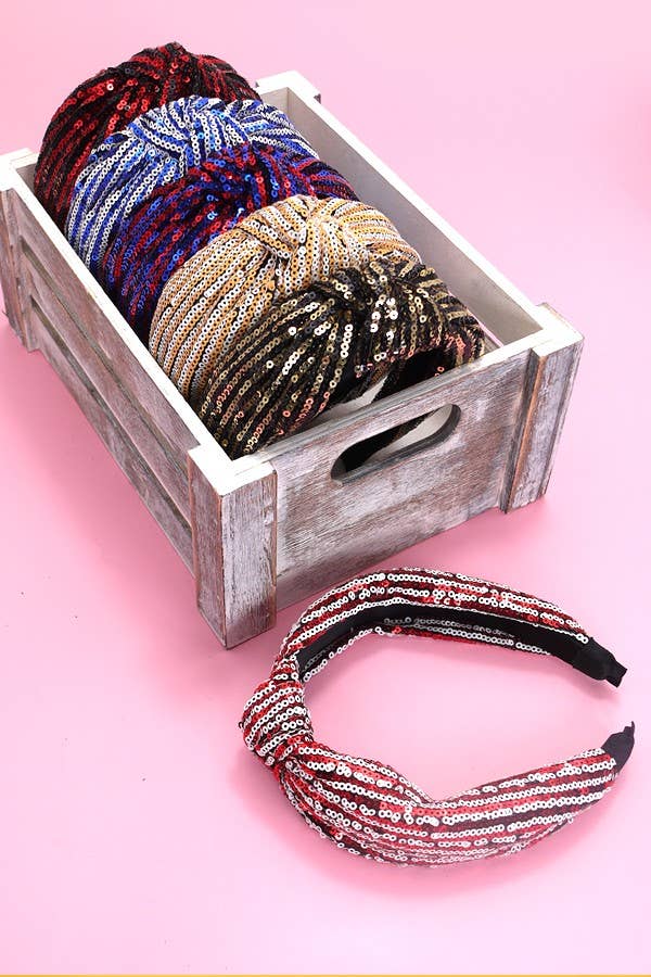 SEQUIN STRIPE EMBELLISHED KNOT HEADBAND