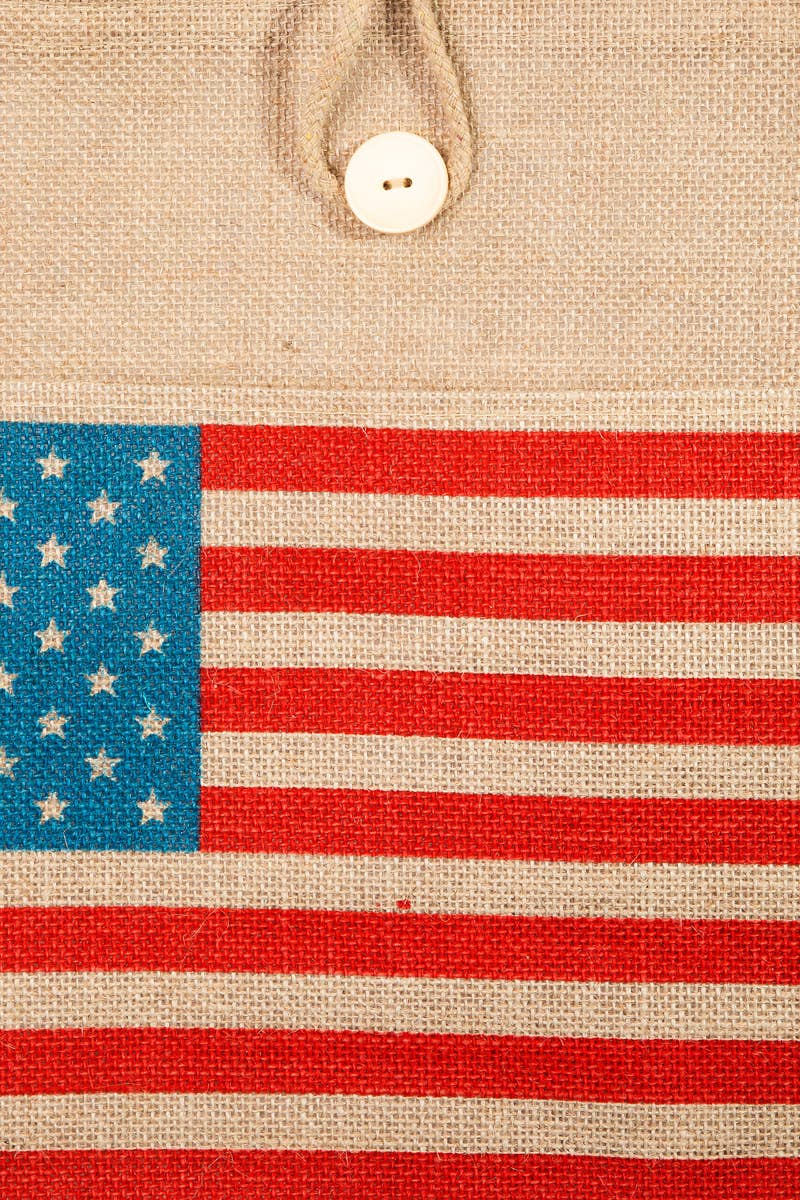 American Flag Burlap Tote Bag