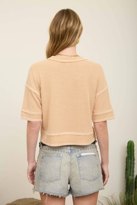 Waffle Knit Button Down Top