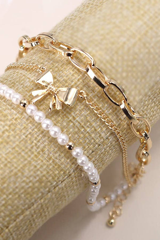 Bow Pearl Link Bracelet