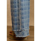 Frayed Detail Plaid Wide Leg Jeans
