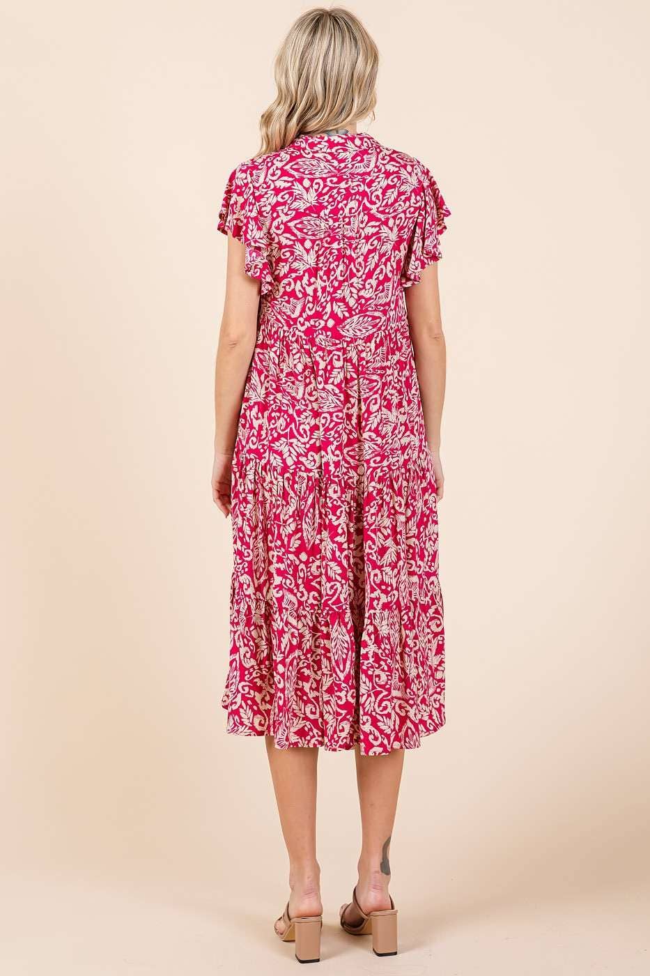 Abstract Print Ruffe Tier Dress