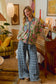 Frayed Detail Plaid Wide Leg Jeans