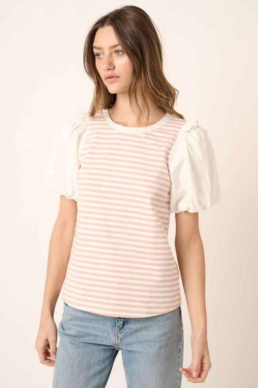 Striped Balloon Sleeve Top