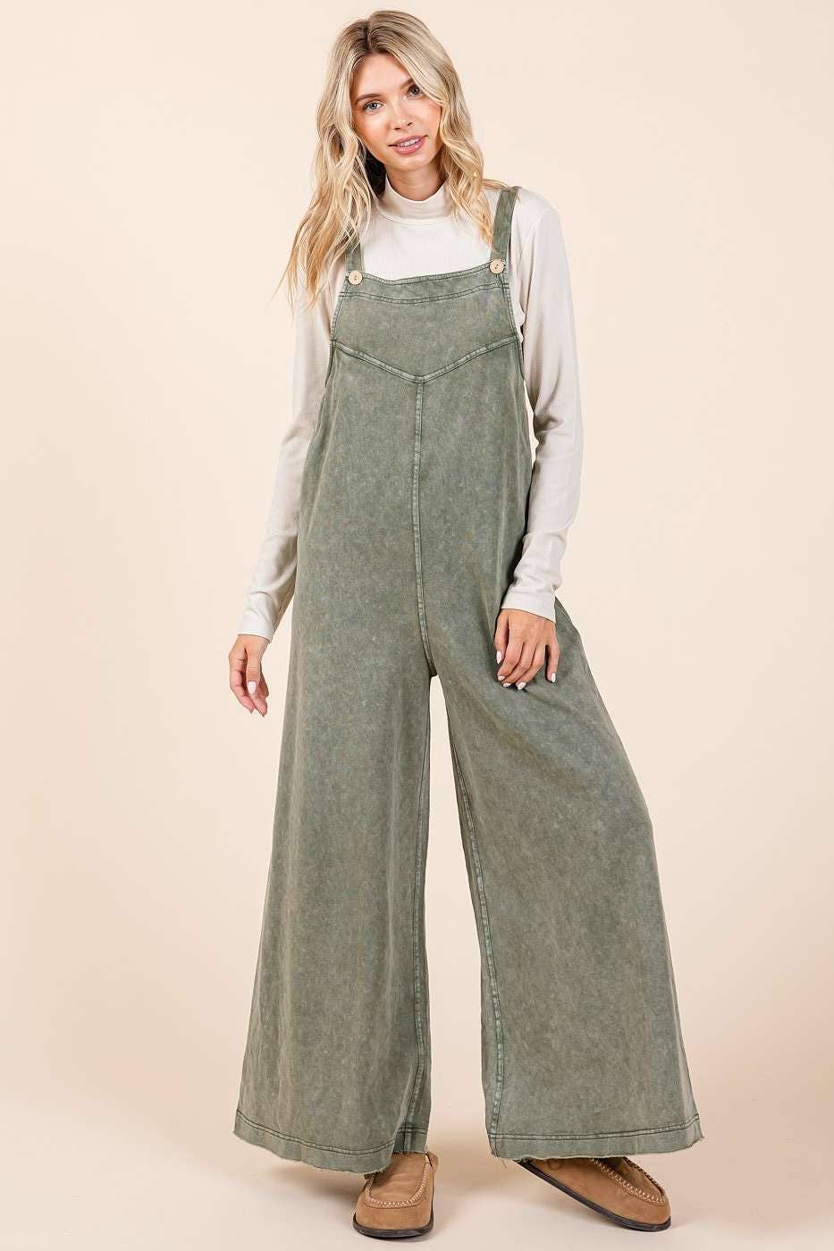 Mineral Washed Buttoned Strap Jumpsuit