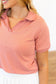 Rib Knit Polo Top, Blush Pink