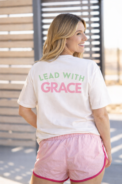 Lead with Grace on White Relaxed Fit Tee