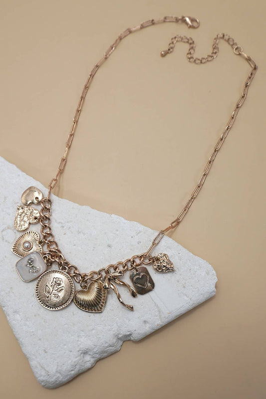 Custer Bow Heart Pearl Link Necklace