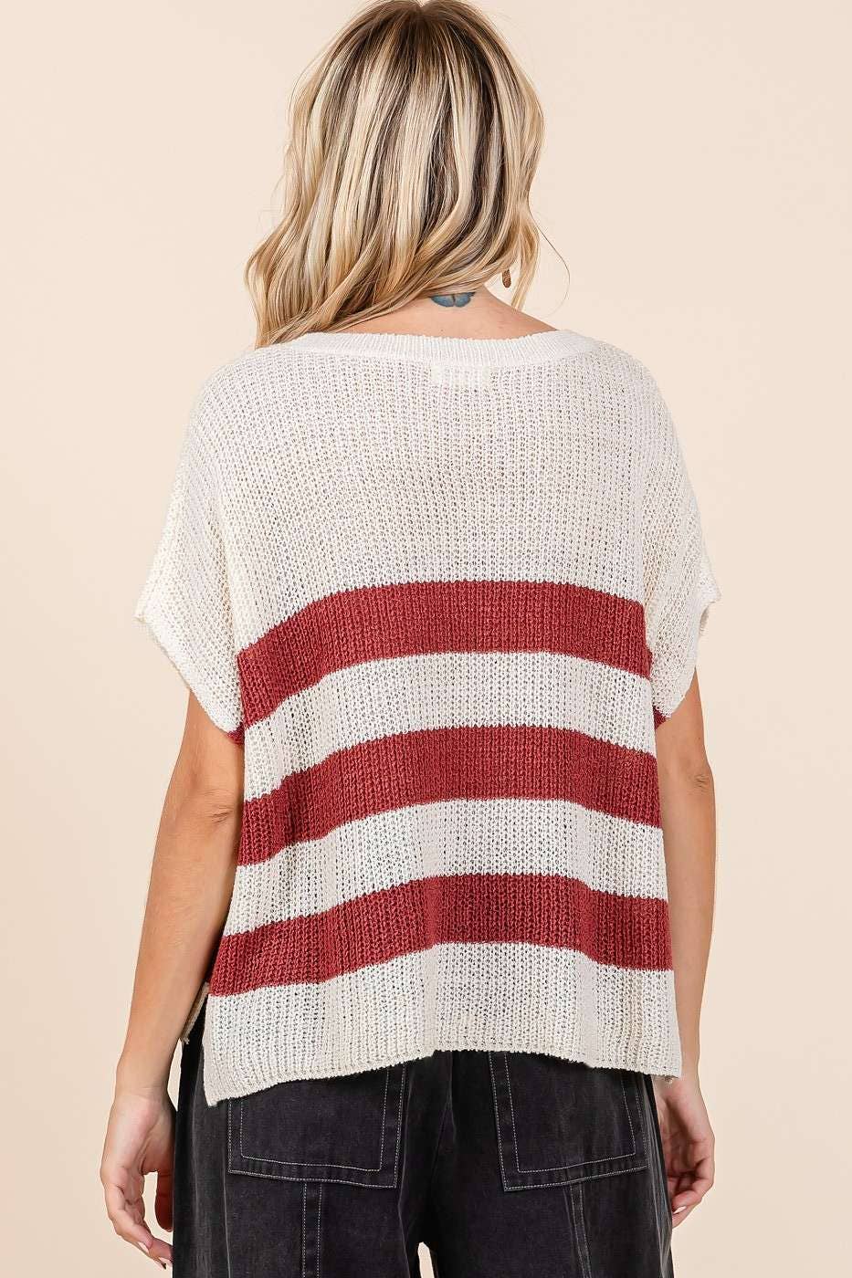 Striped Short Sleeve Sweater