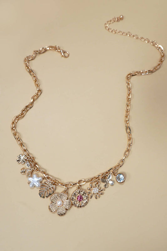 Charm Necklace Flower Leaf Butterfly