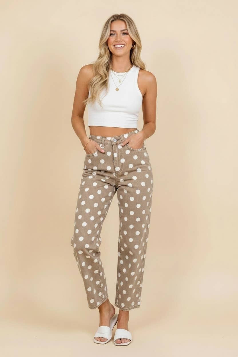 Polka Dot High Rise Straight Leg Pants
