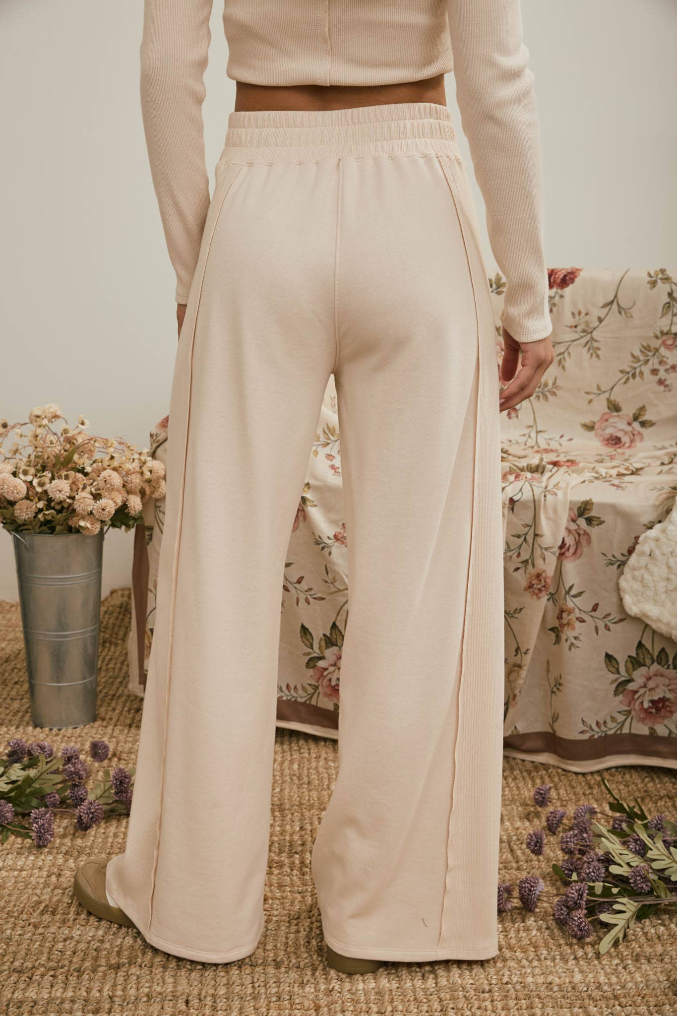 ELASTIC WAIST SIDE PANEL KNIT LOUNGE PANTS