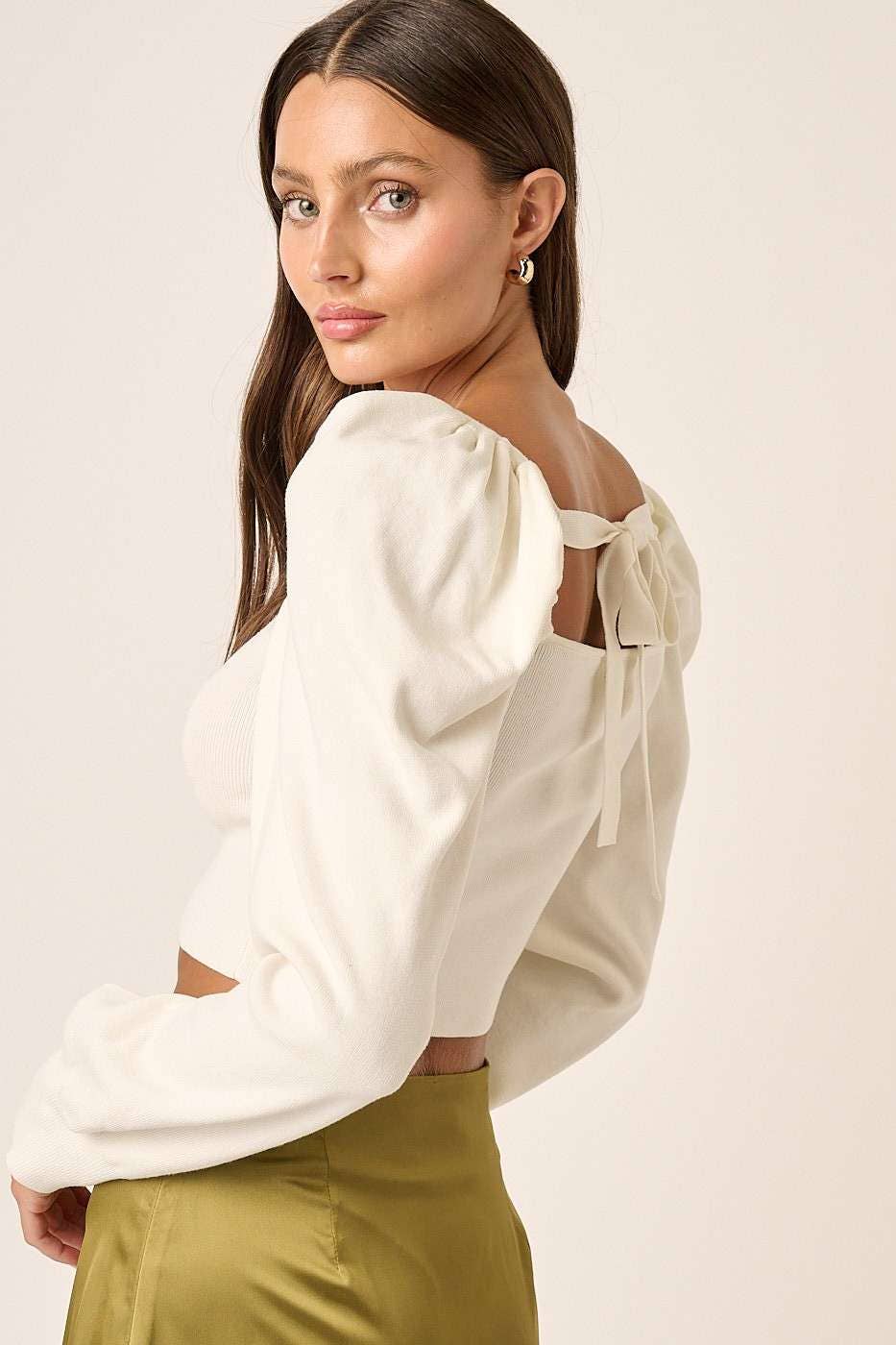 Square Neck Puff Sleeve Crop Top