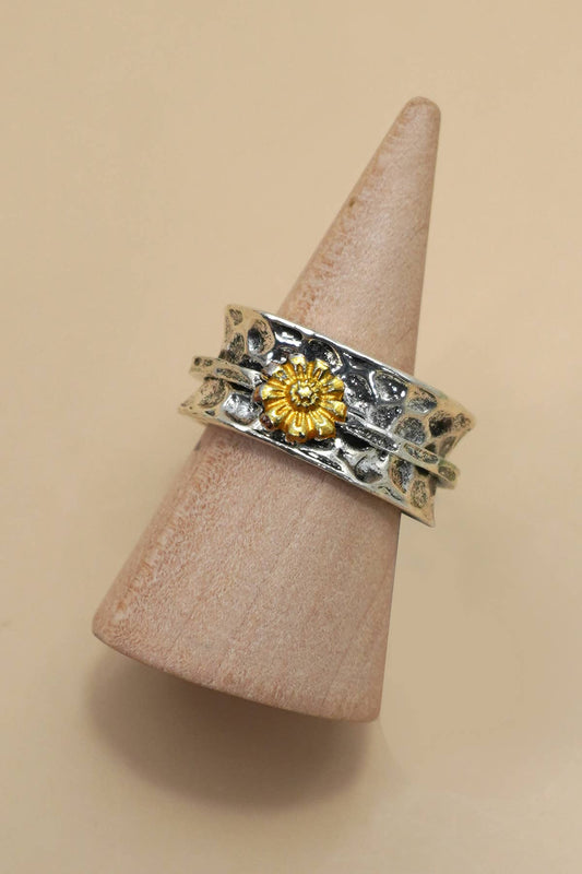 VINTAGE BOHO  TWO TONE SUNFLOWER STATEMENT RING
