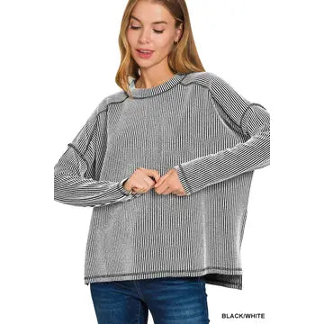 Raw Edge Corded Long Sleeve Top