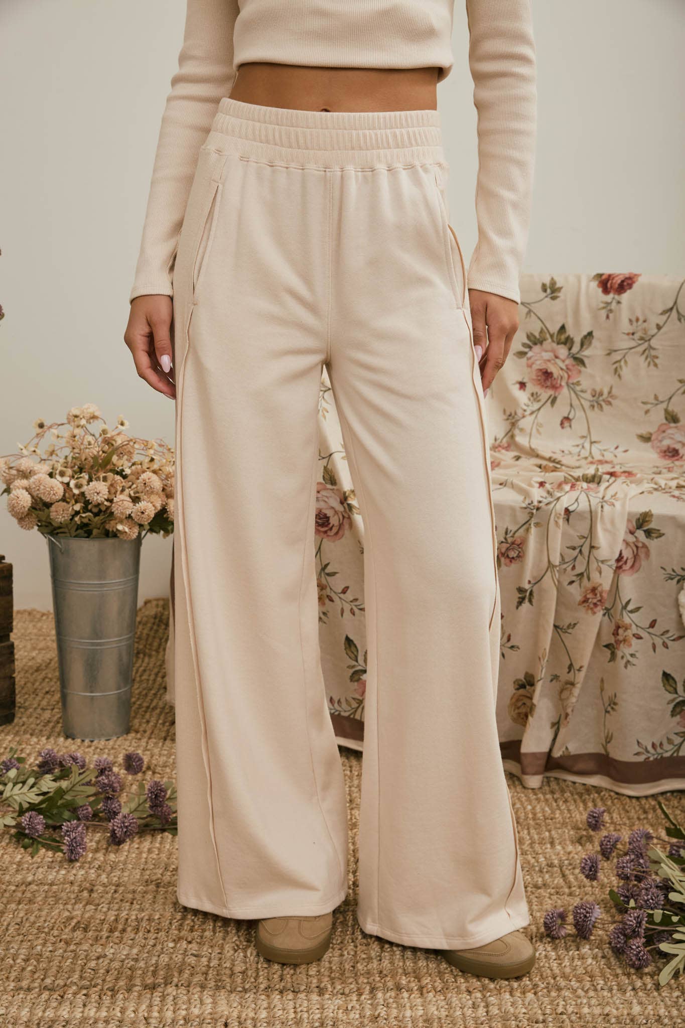 ELASTIC WAIST SIDE PANEL KNIT LOUNGE PANTS