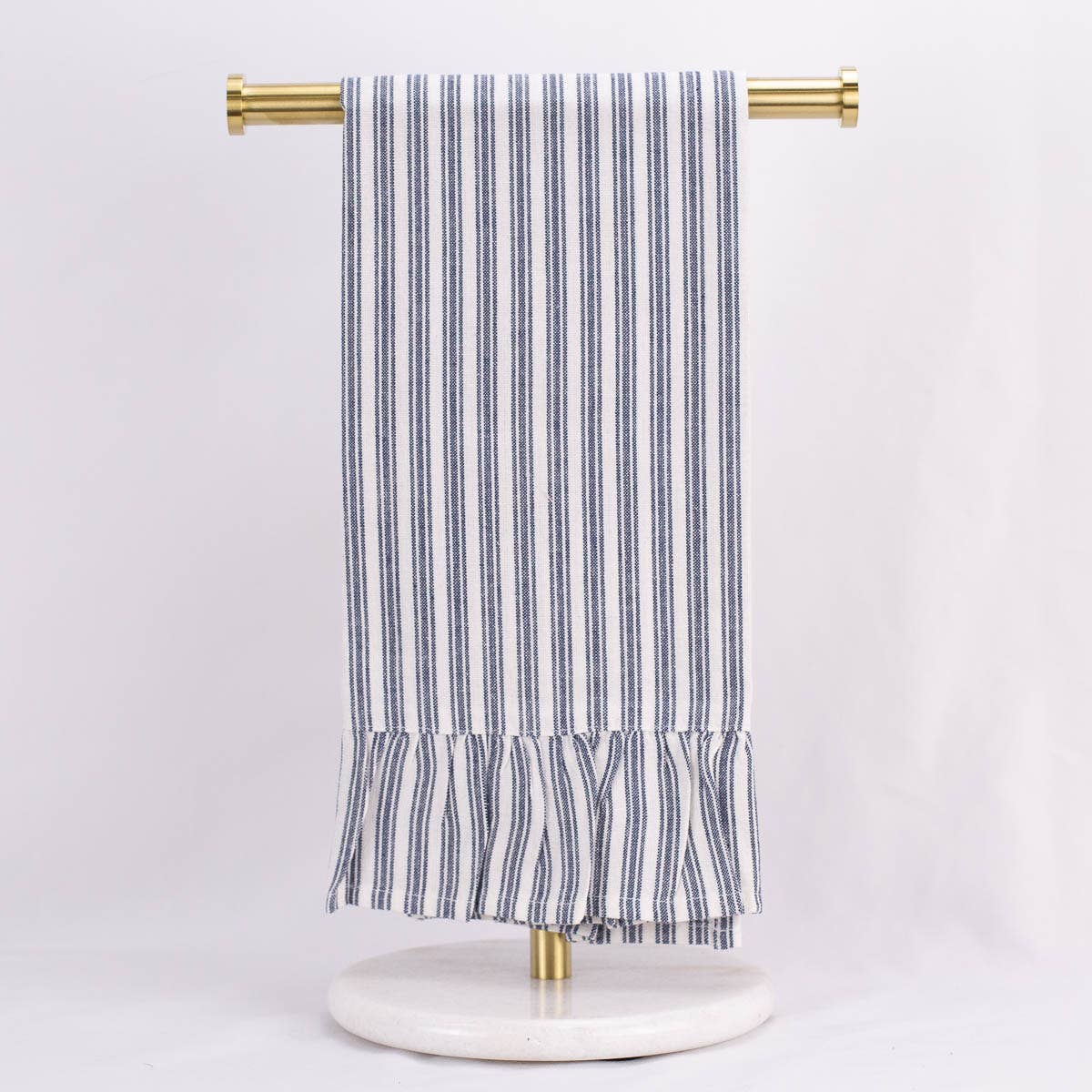 Ticking Stripe Ruffle Hand Towel Blue Stone/White