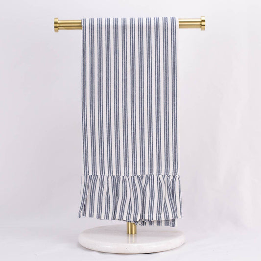 Ticking Stripe Ruffle Hand Towel Blue Stone/White
