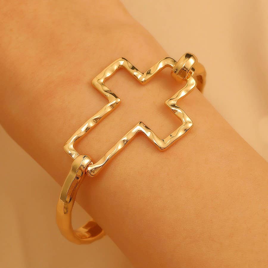 Hammered Open Cross Bangle