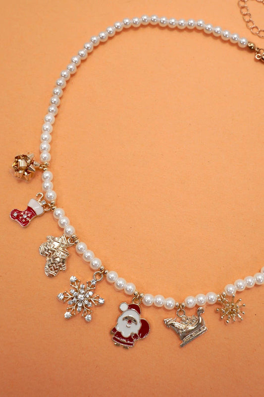Pearl Chain Necklace with Christmas Charms