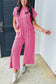 Pink Solid Corded Knit Shirt and Wide Leg Pant Set