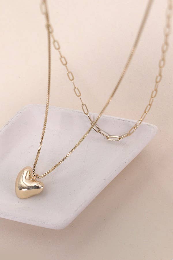 Heart Pendant Double Chain Necklace
