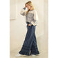 RUFFLE TRIM WIDE LEG PANTS