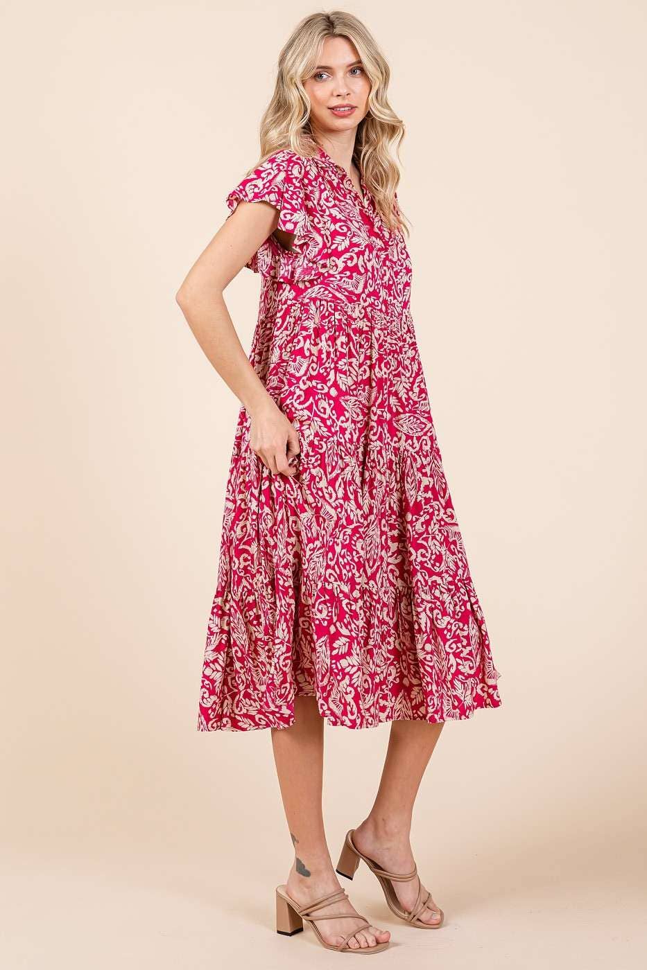 Abstract Print Ruffe Tier Dress