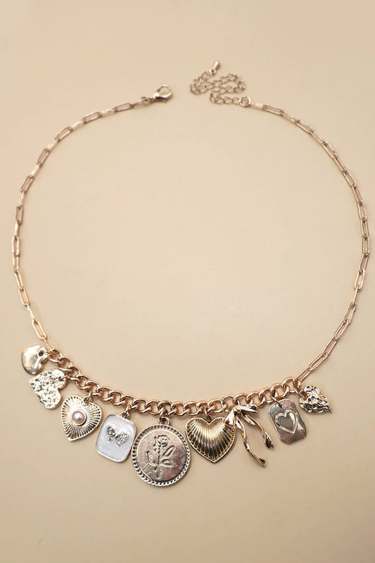 Custer Bow Heart Pearl Link Necklace