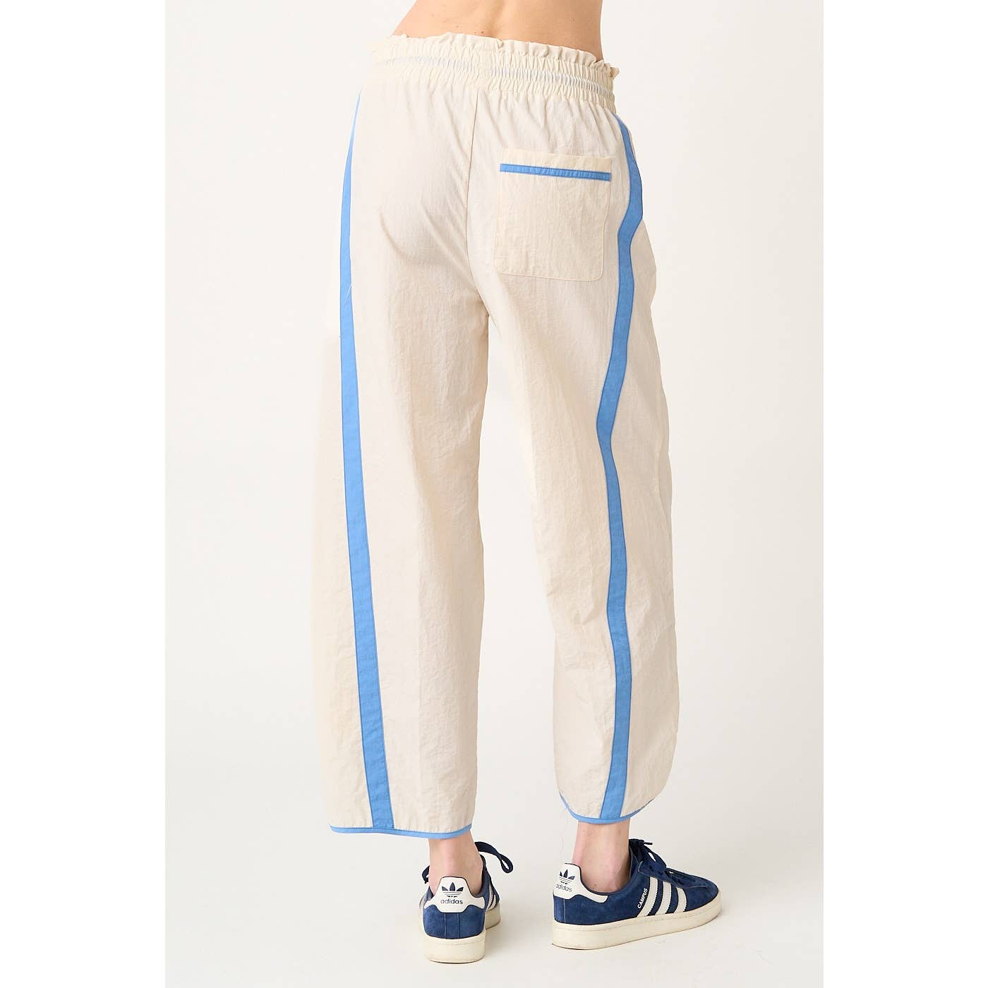 SPORTY STRIPE NYLON PULL ON BARREL LEG PANTS