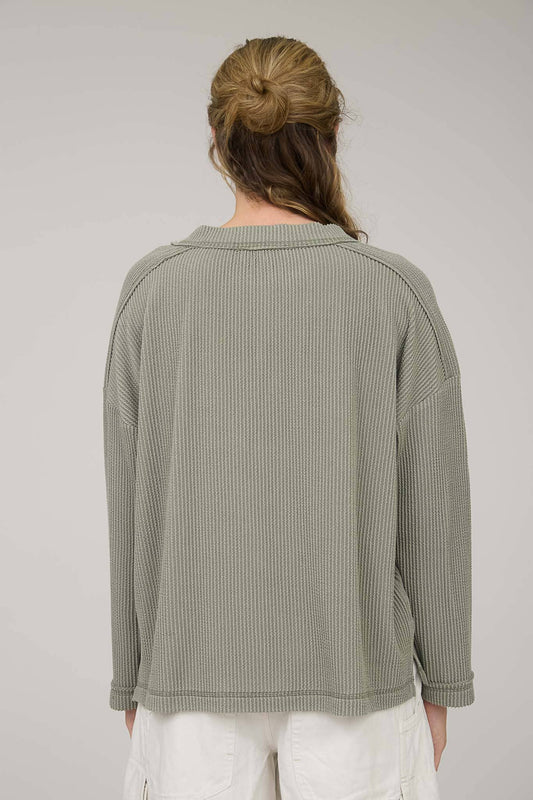OLIVE RIBBED LONG SLEEVE KNIT TOP