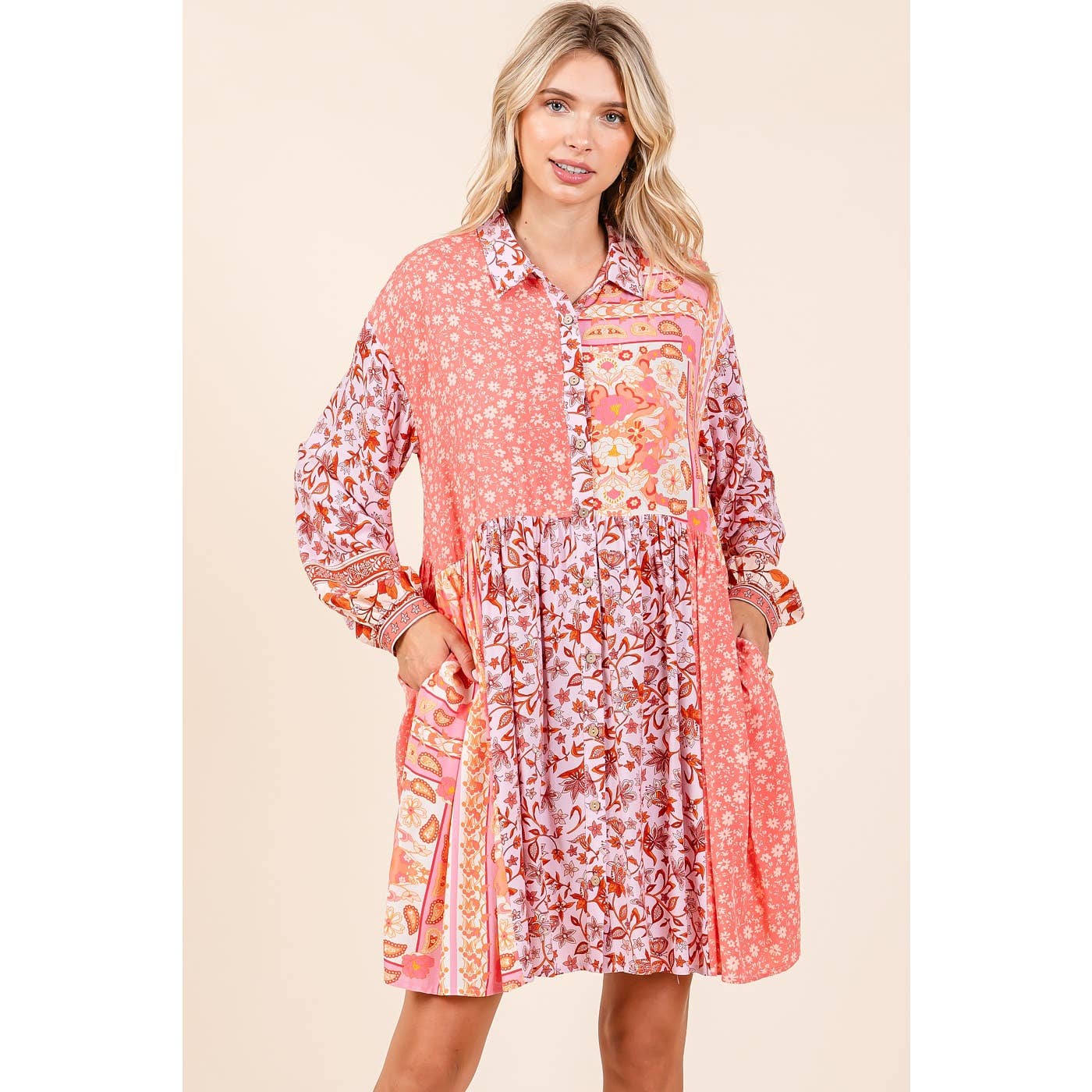 Brushstroke Bloom Mini Shirt Dress
