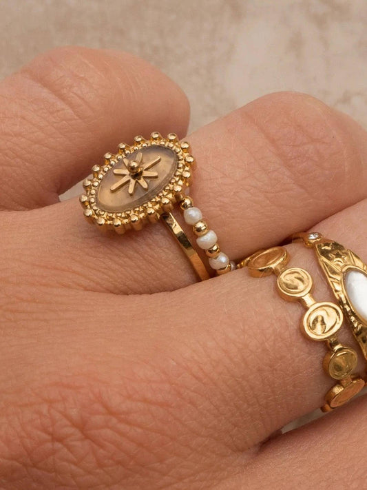 Gold Adjustable Round Stone Ring