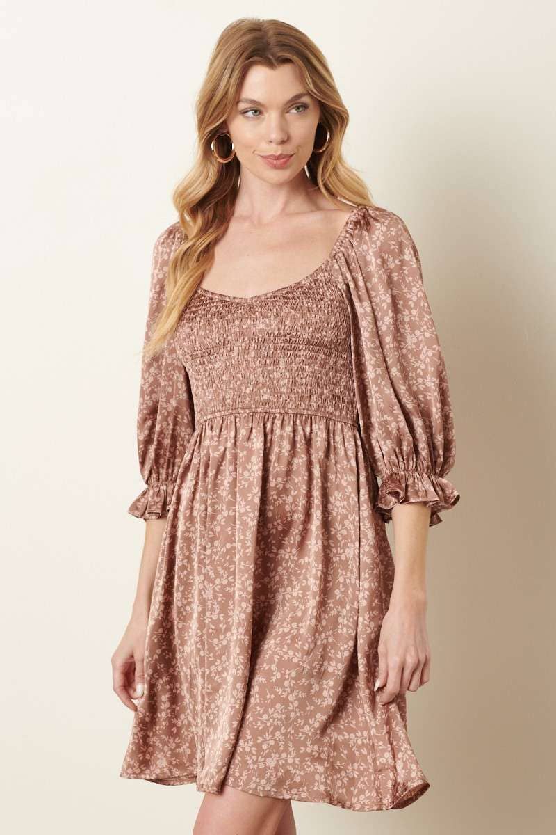 Petal Satin Smocked Mini Dress