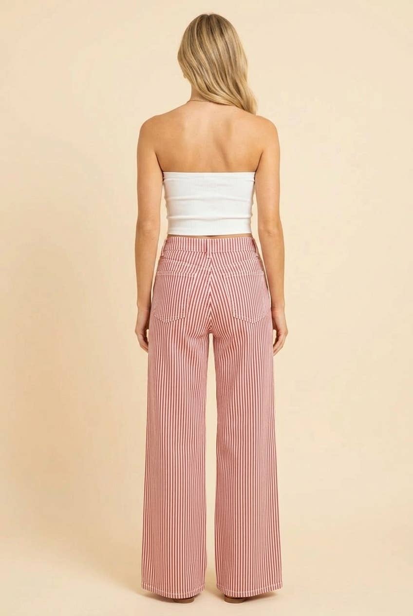 High-Rise Wide-Leg Railroad Stripe Pants