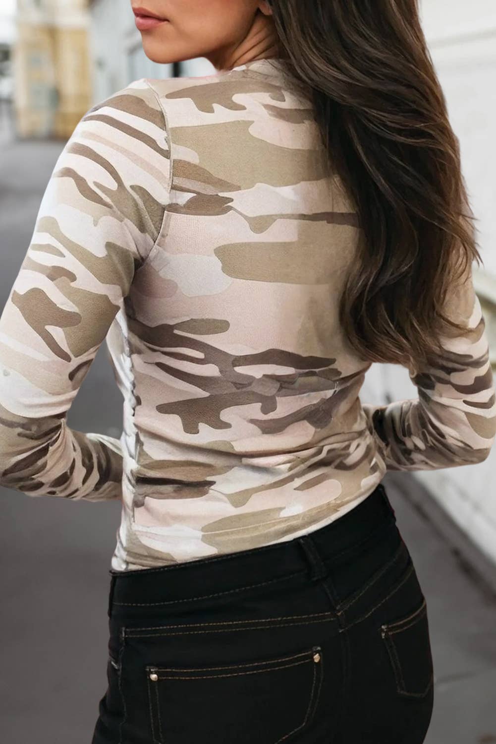 Western Camouflage Mesh Long Sleeve Top