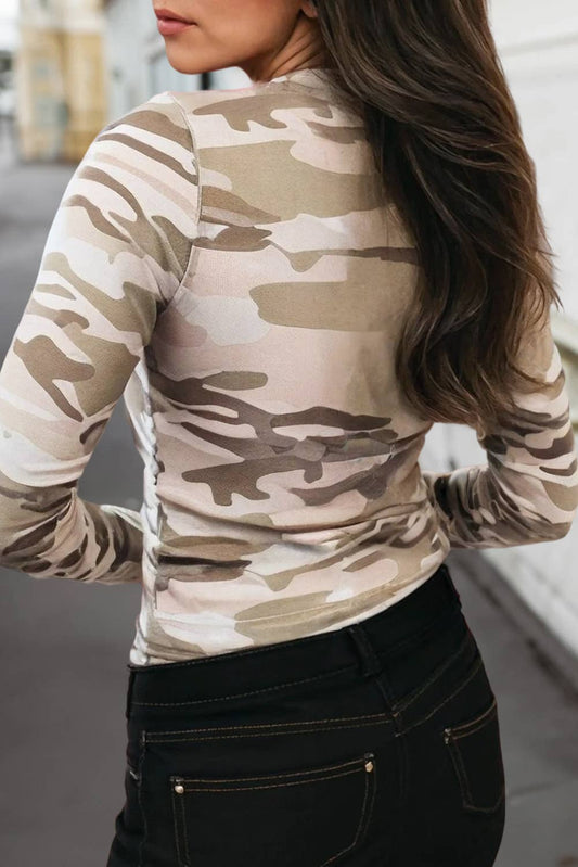 Western Camouflage Mesh Long Sleeve Top