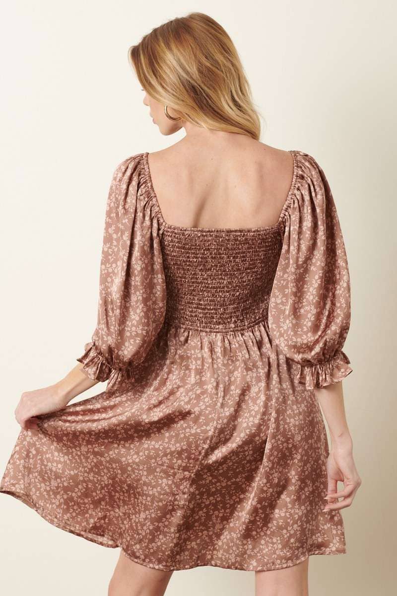 Petal Satin Smocked Mini Dress
