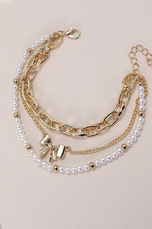Bow Pearl Link Bracelet