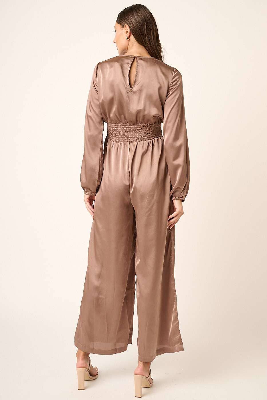 Mocha Smocking Waist Jumpsuit